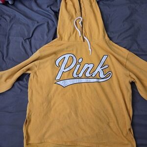 Yellow Hoodie with Pink Logo